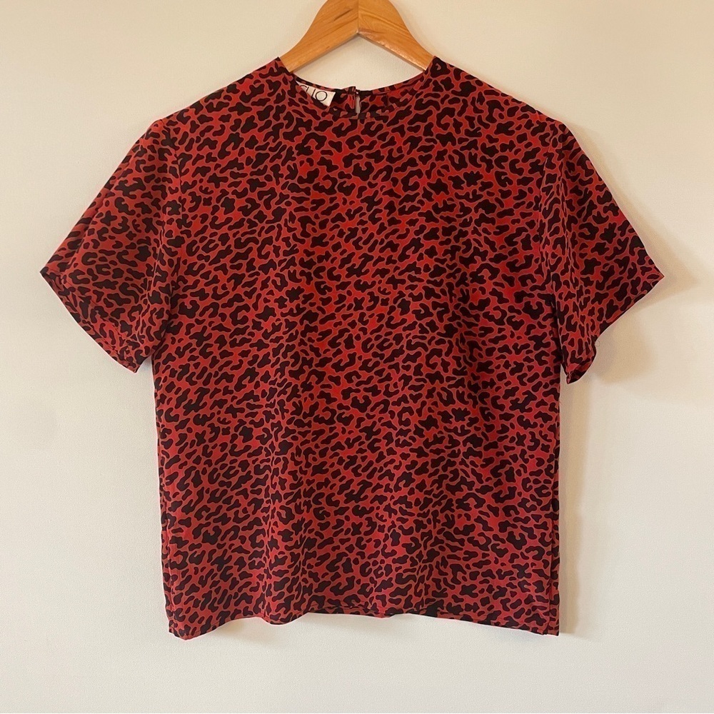 Clio Vintage Silk Short-Sleeve Top Leopard Print Small